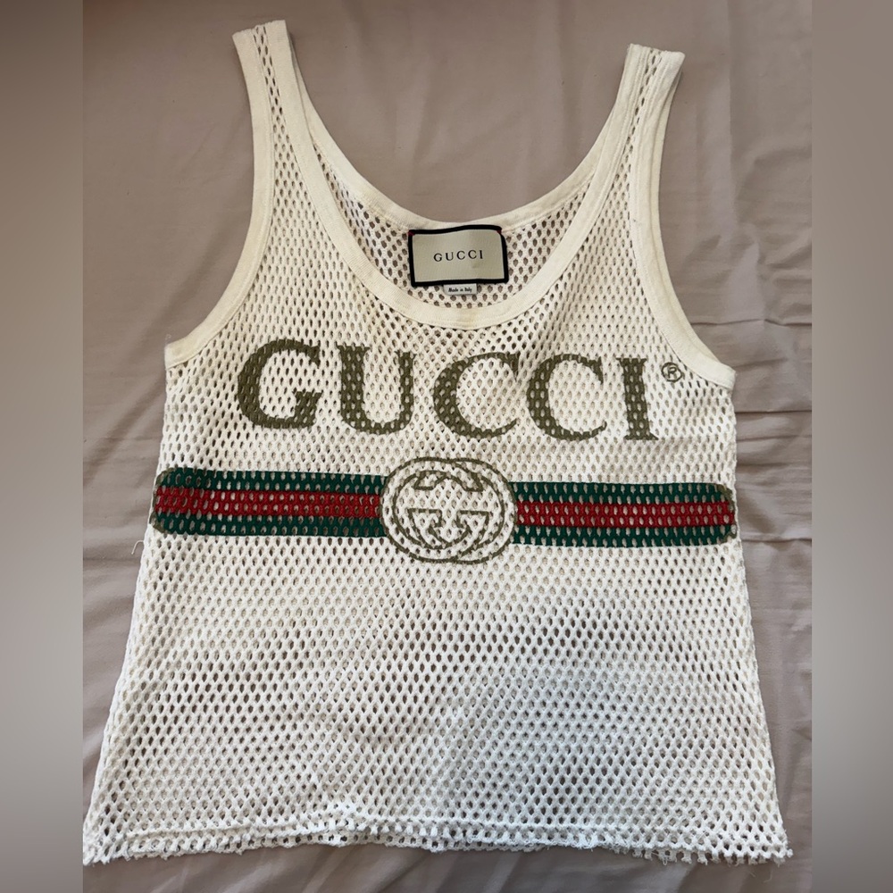 Gucci White Mesh Tank with Green and Red Stripe